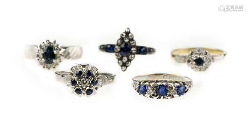 A collection of gem-set and diamond rings