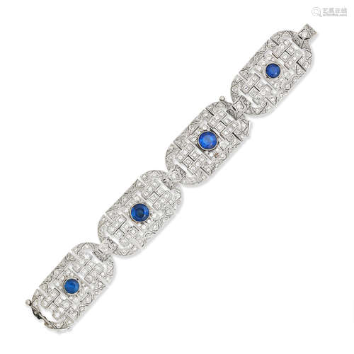 A synthetic sapphire and diamond bracelet, Art Deco style