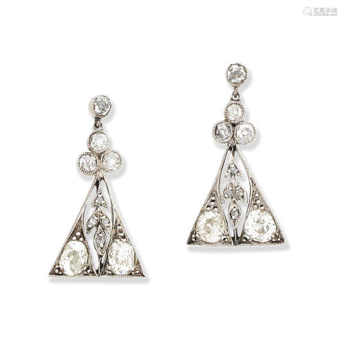 A pair of diamond pendent earrings, early 20th century