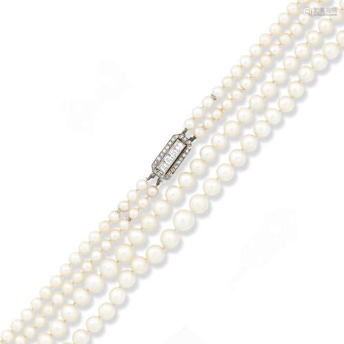 A cultured pearl and diamond necklace