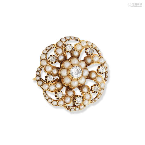 A seed-pearl and diamond brooch, Edwardian