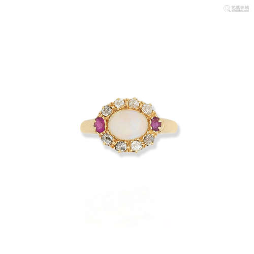 An opal, ruby and diamond ring