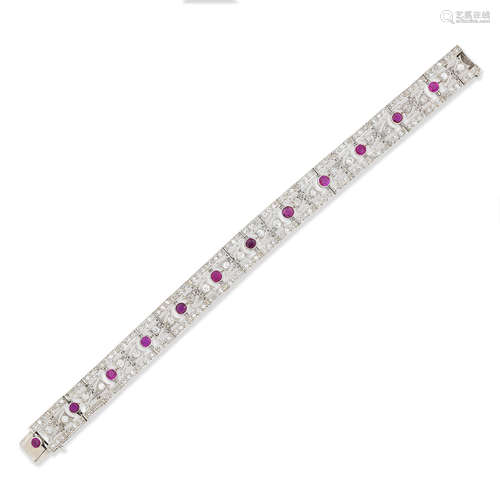 A synthetic ruby and diamond bracelet