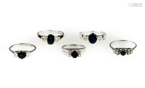 A collection of gem-set and diamond rings