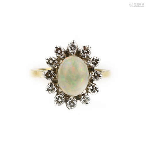 An opal and diamond cluster ring