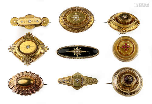 A collection of gem-set, pearl and diamond brooches, Victorian
