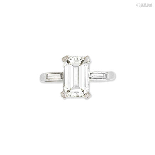 A step-cut diamond ring