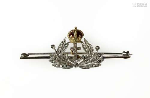 A diamond and enamel naval bar brooch, cased by Gieves