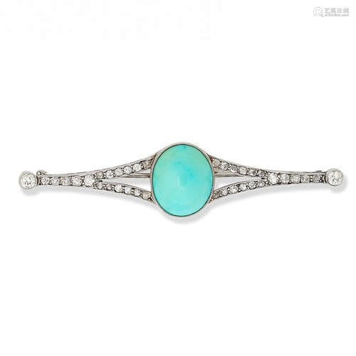 A turquoise and diamond bar brooch