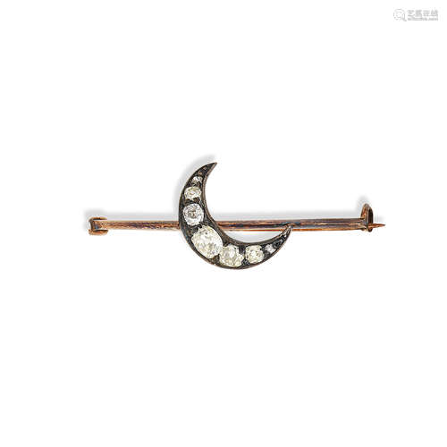 A diamond crescent bar brooch