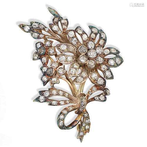 A diamond flower spray brooch