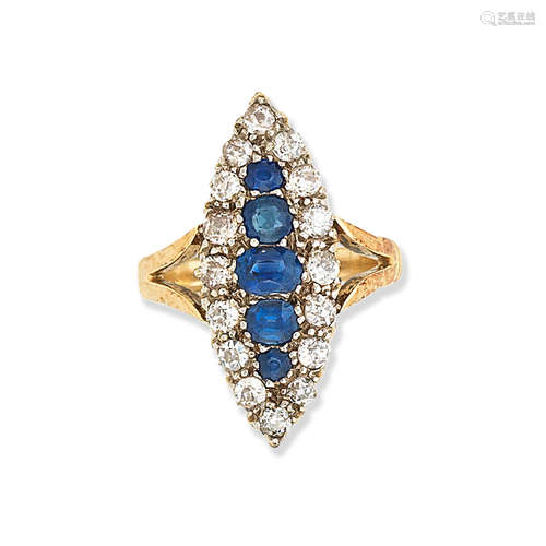 A sapphire and diamond plaque ring