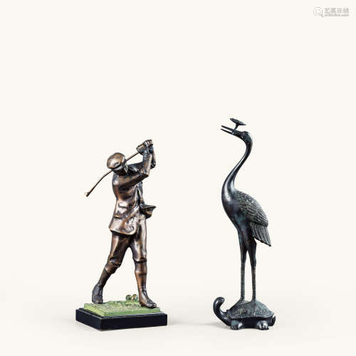 高尔夫雕塑、青铜仙鹤摆件（一组两件）