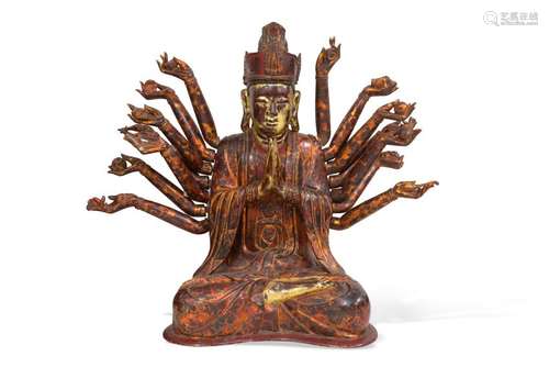 A MASSIVE GILT-LACQUER FIGURE OF BODHISATTVA CUNDI.