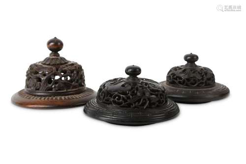 THREE CHINESE SMALL WOOD COVERS.