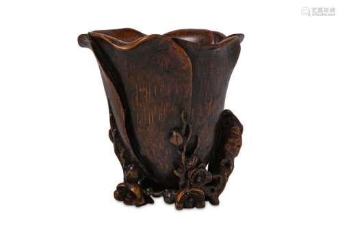 A CHINESE BAMBOO 'MAGNOLIA' LIBATION CUP.