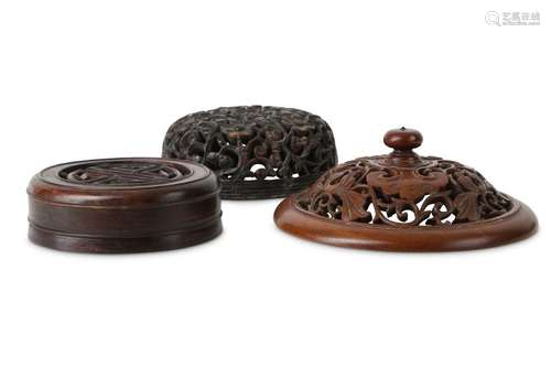 THREE CHINESE WOOD COVERS.