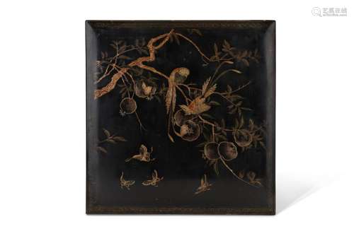 A CHINESE LACQUERED WOOD SQUARE GARMENT BOX AND COVER.