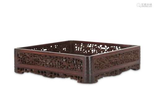 A CHINESE INSCRIBED HONGMU TRAY.