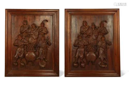 A NEAR PAIR OF CHINESE WOOD 'WU YING SHEN JIANG'