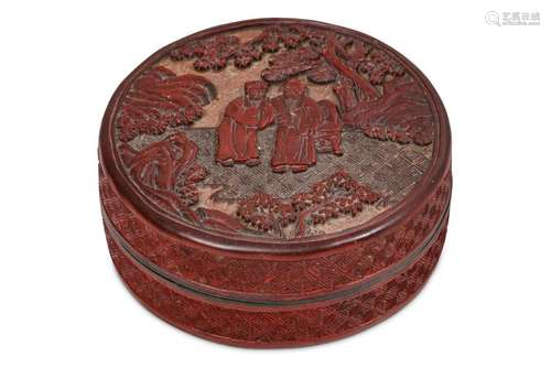 A CHINESE CINNABAR LACQUER CIRCULAR BOX AND COVER.