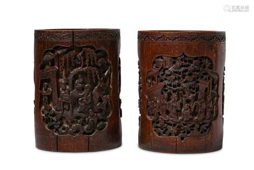 A PAIR OF CHINESE BAMBOO BRUSH POTS, BITONG.