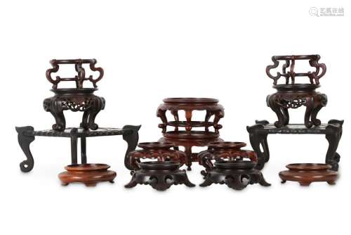 SEVEN PAIRS OF CHINESE HONGMU AND OTHER HARDWOOD