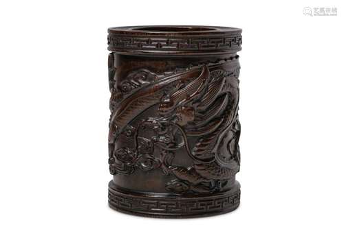 A CHINESE HONGMU 'DRAGON' BRUSH POT, BITONG.