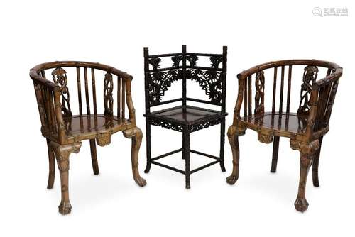 THREE CHINESE HONGMU CHAIRS.