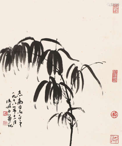 陆俨少(1909-1993) 墨竹图 设色纸本 镜片