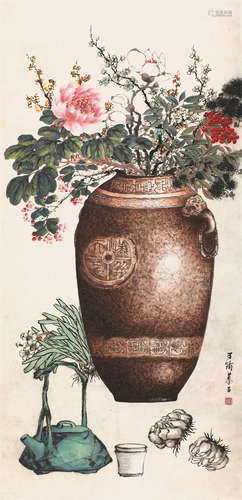 孔子瑜(1873-1926) 岁朝清供 设色纸本 立轴