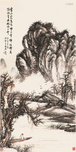 袁培基(1870-1943) 寒山高春 设色纸本 立轴