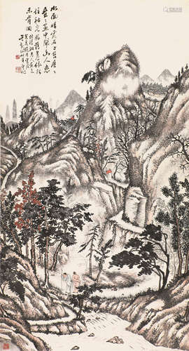 吴观岱(1862-1929) 清湘老人画意 设色纸本 立轴