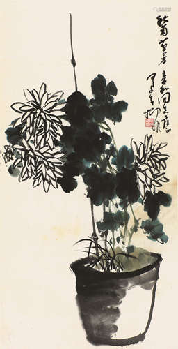 陆抑非(1908-1997) 秋菊芬芳 设色纸本 镜片