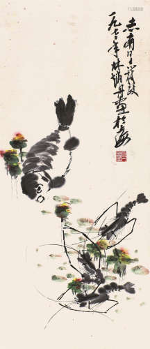 赵 丹(1915-1980) 水族图 设色纸本 镜片