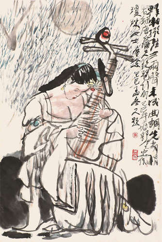 郭全忠(b.1944) 犹抱琵琶半遮面 设色纸本 立轴