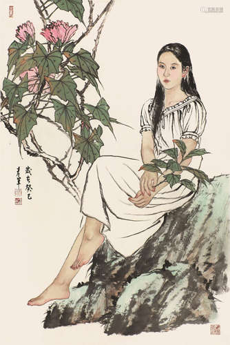 宋彦军(b.1976) 少女 设色纸本 镜片