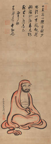 高泉(1633-1695) 释木庵(1611-1684) 合作 罗汉 设色绢本 立轴