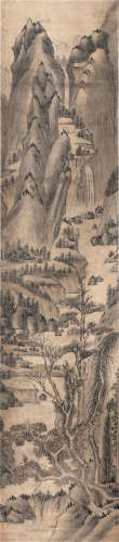 黎 简(1747-1799) 松山飞瀑 设色绢本 镜片