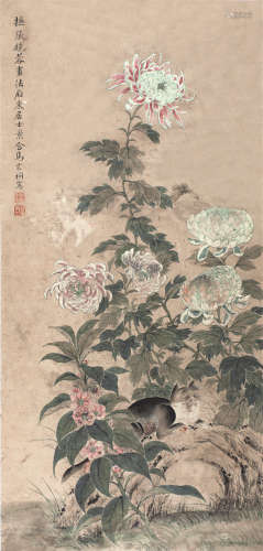 马家桐(1860-1930) 猫嘻图 设色纸本 立轴