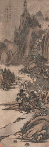 严 显(1797-?) 秋山松溪 设色绢本 立轴