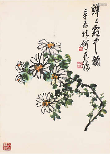 何水法(b.1946) 秋菊 设色纸本 镜框