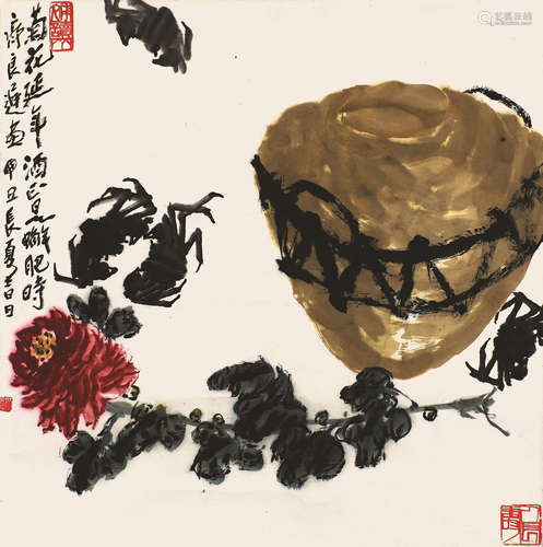 齐良迟(1921-2003) 菊花延年 设色纸本 镜片