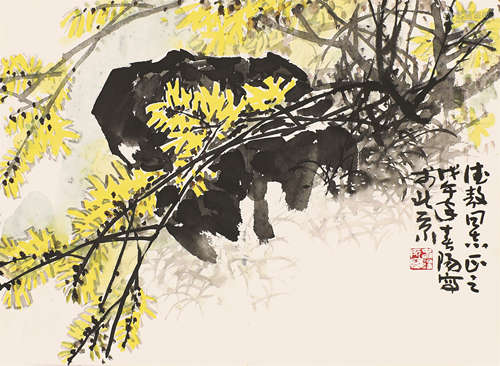 霍春阳(b.1946) 迎春花 设色纸本 镜片