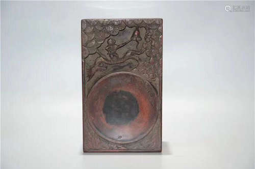 A DUAN STONE RED ZISHA DECORATED INK SLAB