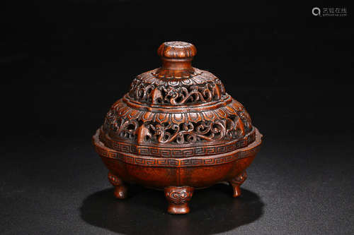 AN OLD BAMBOO CENSER OF DRAGON CARVING