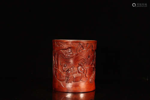 A HUANGYANG WOOD WITH CHARACTER CARVED PEN HOLDER