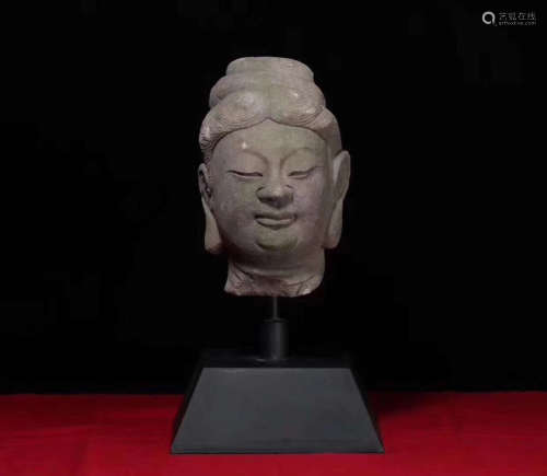 10-12TH CENTURY, A STONE BUDDHA HEAD STATUE, SONG DYNASTY