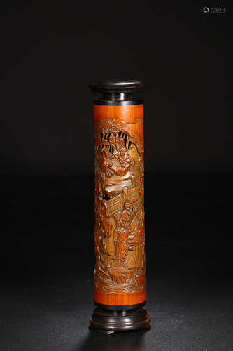 A BAMBOO TUBE WITH STORY-TELLING CARVING