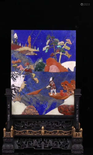 18-19TH CENTURY, A STORY DESIGN LAPIS LAZULI SCREEN, LATE QING DYNASTY